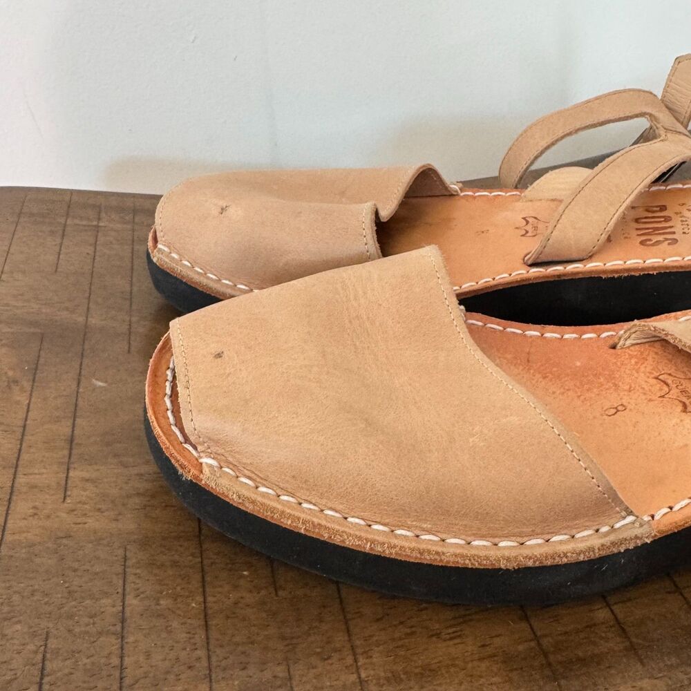 Pons Leather Sandals Womens Size 8 Tan Ankle Strap Comfort Walking Spain - Picture 4 of 8
